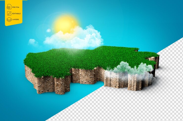 PSD mapa topográfico de gabón en 3d mapa realista en color sobre fondo amarillo ilustración en 3d