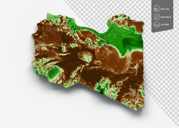 Mapa topográfico de libia en 3d mapa realista en color sobre fondo blanco ilustración en 3d