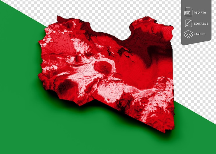 PSD mapa topográfico de libia en 3d mapa realista en color sobre fondo blanco ilustración en 3d