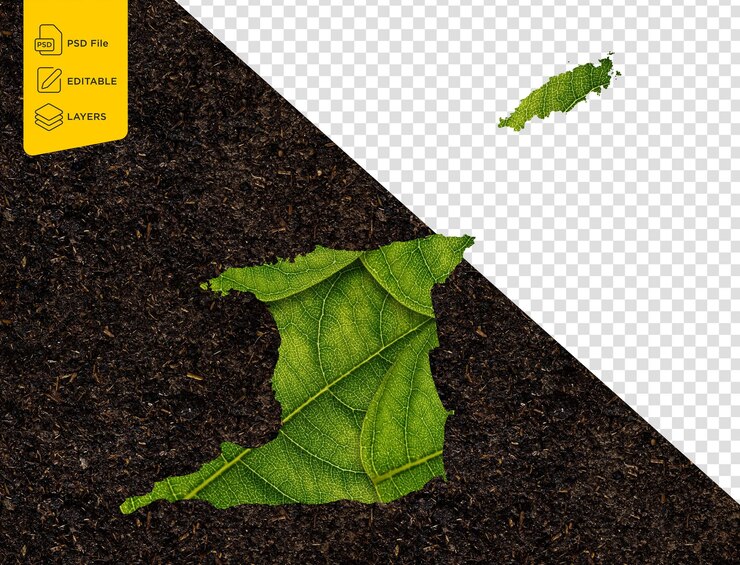 PSD mapa de trinidad y tobago hecho de hojas verdes en concepto de ecología de fondo aislado