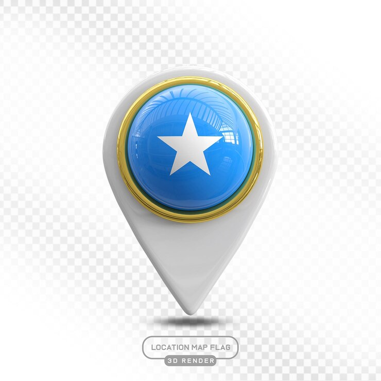 PSD mapa de la ubicación de somalia bandera renderizado en 3d