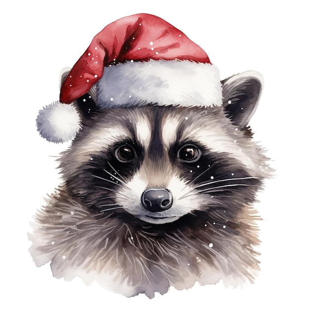 Un mapache con ropa de invierno para el evento navideño estilo de acuarela generado por ia