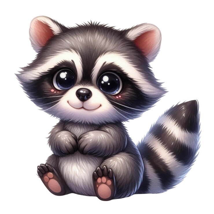 PSD un mapaches de dibujos animados con una cola a rayas se sienta en un fondo blanco
