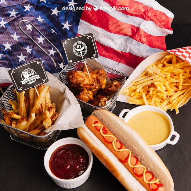 Mapeamento de fast food com bandeira americana