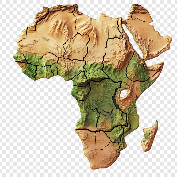 PSD mappa 3d del continente africano topografia terreno marrone verde