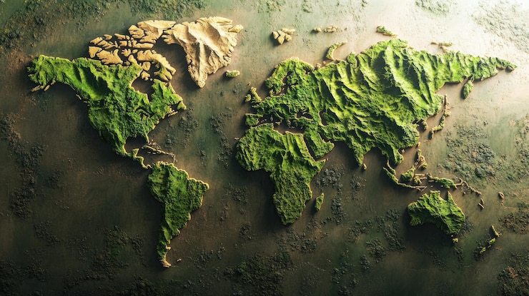 PSD mappa 3d del mondo con paesaggi testurizzati