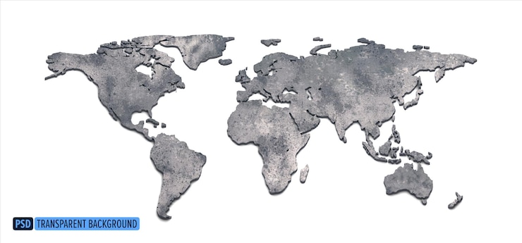 PSD mappa del mondo in grigio metallico rendering 3d