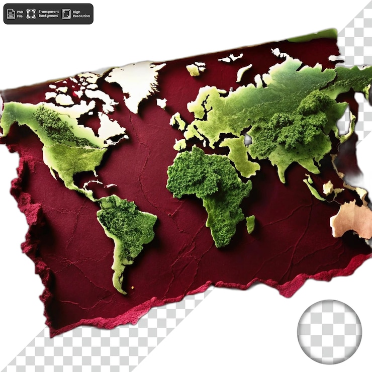 PSD mappa del mondo verde su sfondo rosso