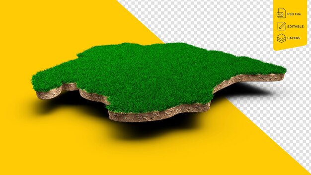 Mappa del Suriname sezione trasversale della geologia del suolo con erba verde e consistenza del suolo roccioso illustrazione 3D