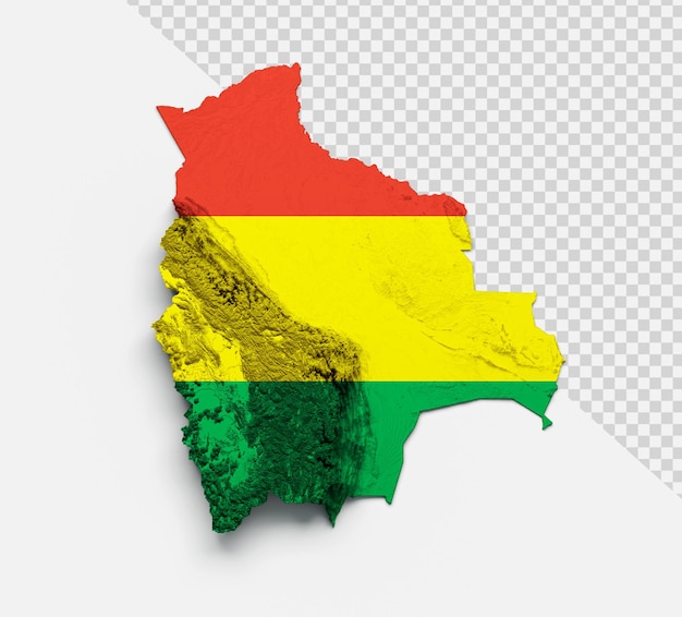 Mappa della Bolivia Bandiera boliviana Rilievo ombreggiato Colore Mappa dell'altezza su sfondo isolato 3d'illustrazione