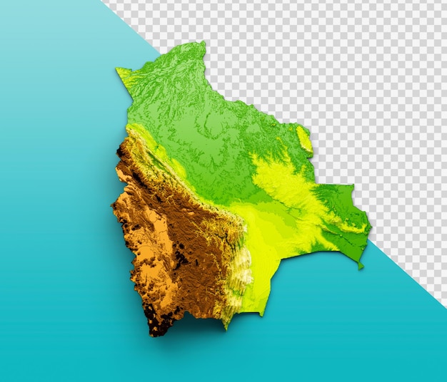 Mappa della Bolivia Rilievo ombreggiato Mappa dell'altezza del colore su sfondo isolato 3d'illustrazione