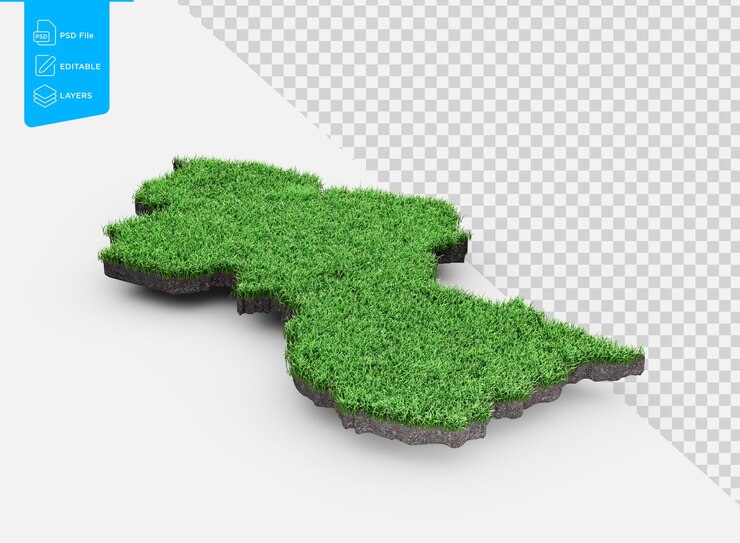 PSD mappa della guyana mappa del suolo geologia della terra sezione trasversale grass verde e roccia texture del suolo illustrazione 3d