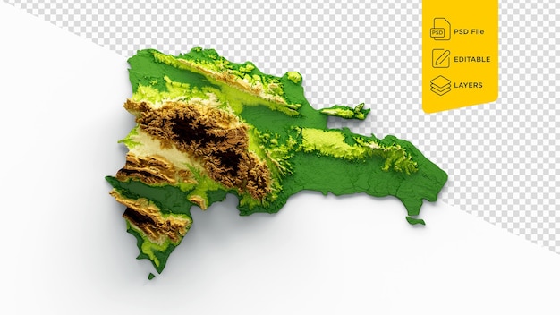 Mappa della Repubblica Dominicana Mappa con altezza a colori in rilievo ombreggiato su sfondo bianco illustrazione 3d