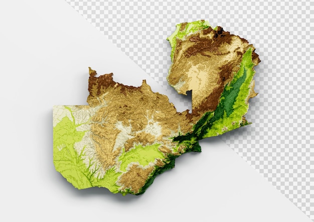 Mappa dello Zambia Rilievo ombreggiato Mappa dell'altezza del colore su sfondo isolato 3d'illustrazione