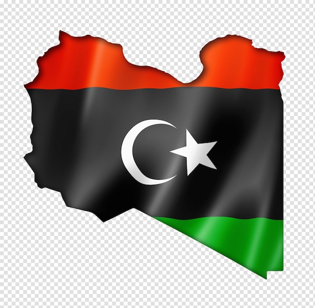 Mappa di bandiera della Libia, rendering tridimensionale, isolato su bianco