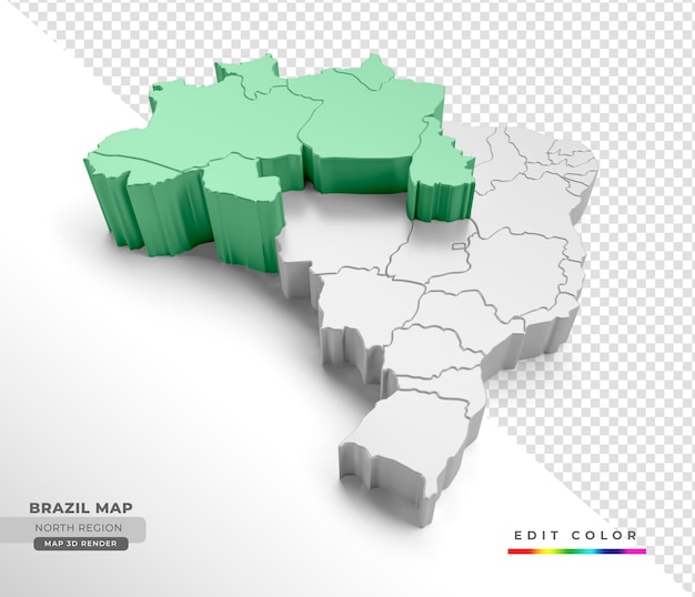 Mappa isometrica del Brasile con enfasi sulla regione nord nel rendering 3d