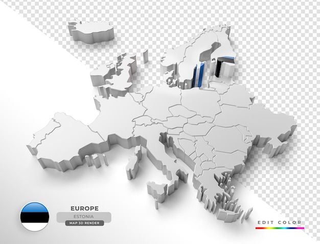 Mappa isometrica dell'Estonia Europa con bandiera nel rendering 3d