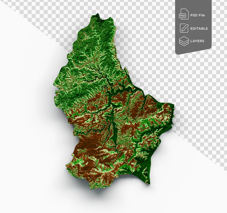 PSD mappa topografica del lussemburgo 3d mappa realistica a colori su sfondo bianco illustrazione 3d