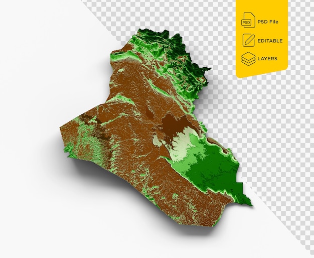 Mappa topografica dell'Iraq 3d Mappa realistica a colori su sfondo bianco Illustrazione 3d