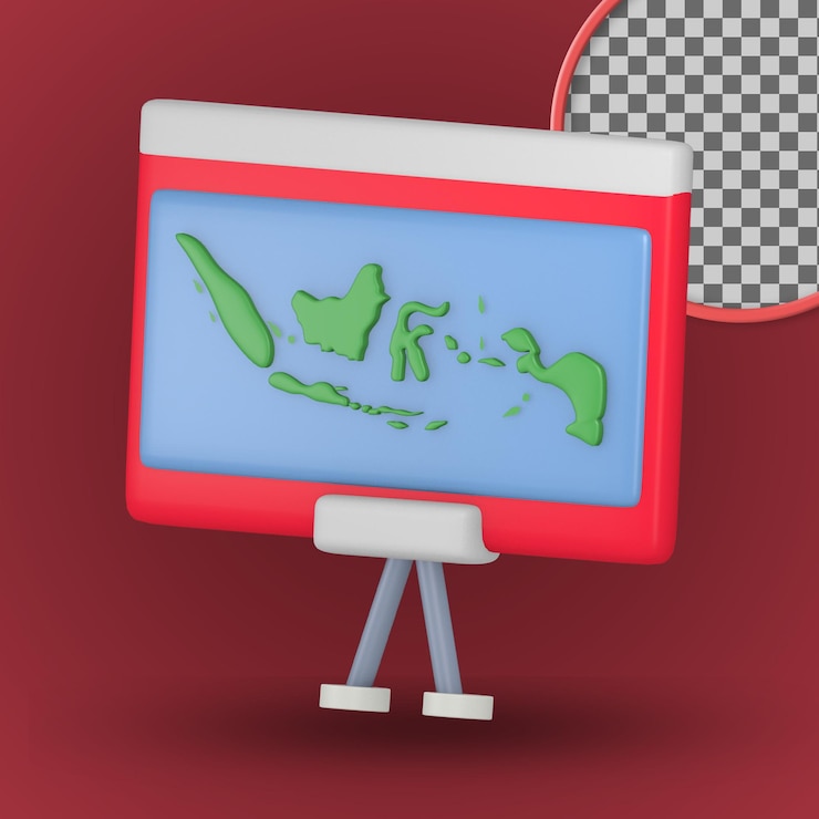 PSD maps indonesia 3d render cute icon with the theme of independence indonesia