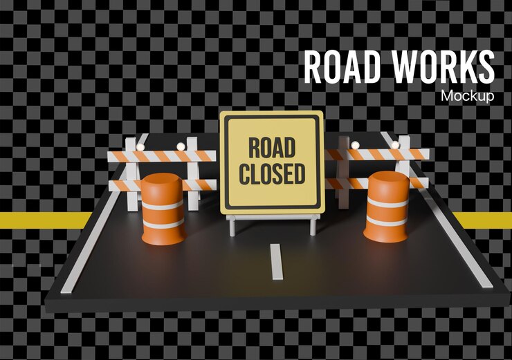 PSD maqueta 3d de una barrera de carretera cerrada