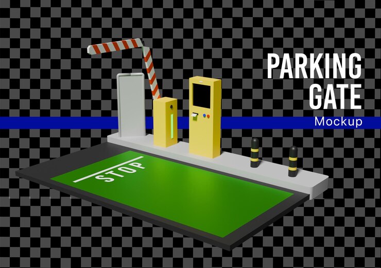 PSD maqueta 3d de la entrada de seguridad del estacionamiento
