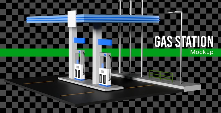 PSD maqueta 3d de la gasolinera