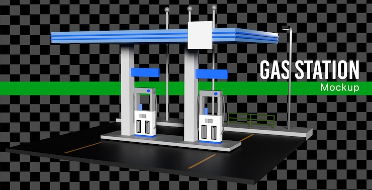 PSD maqueta 3d de la gasolinera