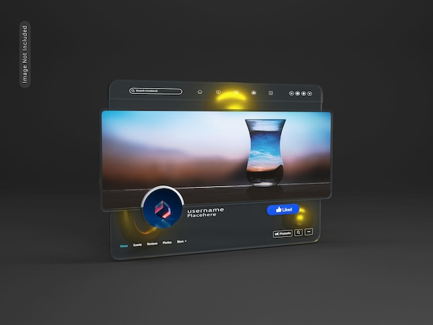 Maqueta 3d de vidrio de interfaz de usuario de Facebook