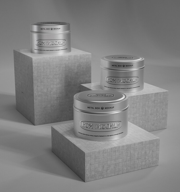 PSD maqueta de acabado de la caja metálica