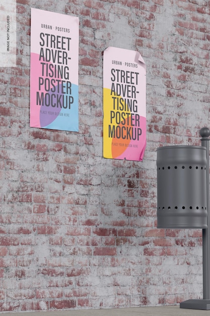Maqueta de afiches publicitarios en la calle, vista izquierda | Archivo PSD Premium
