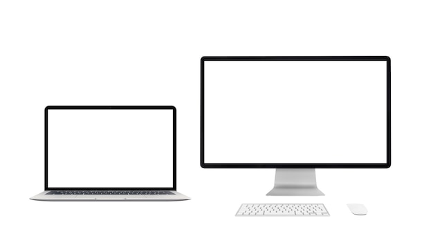 Maqueta aislada de pantalla de computadora portátil y computadora