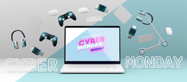 Maqueta de arreglo de venta de cyber monday de vista frontal