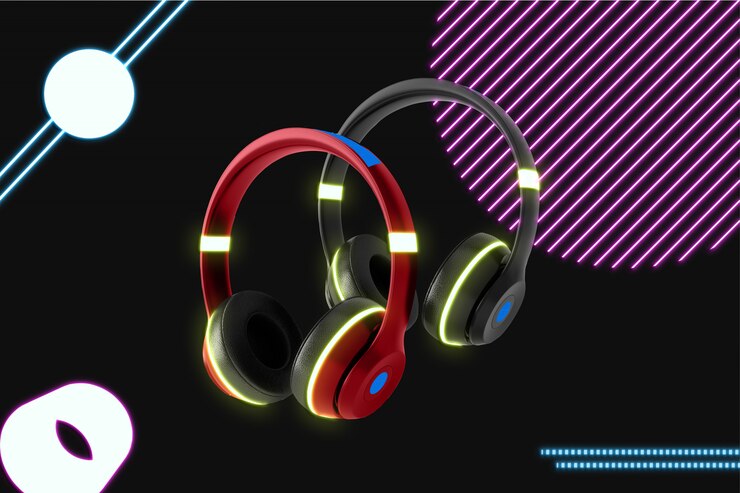PSD maqueta de auriculares de neón