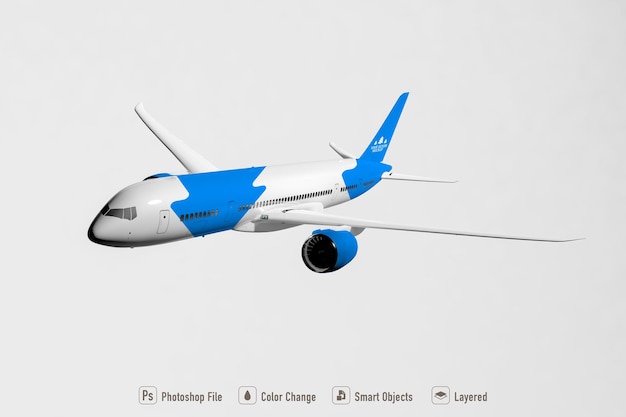 PSD maqueta de avión comercial sobre fondo blanco.