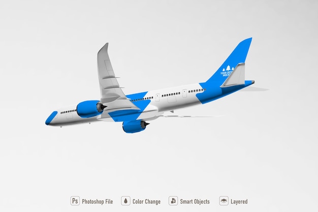 Maqueta de avión comercial sobre fondo blanco.