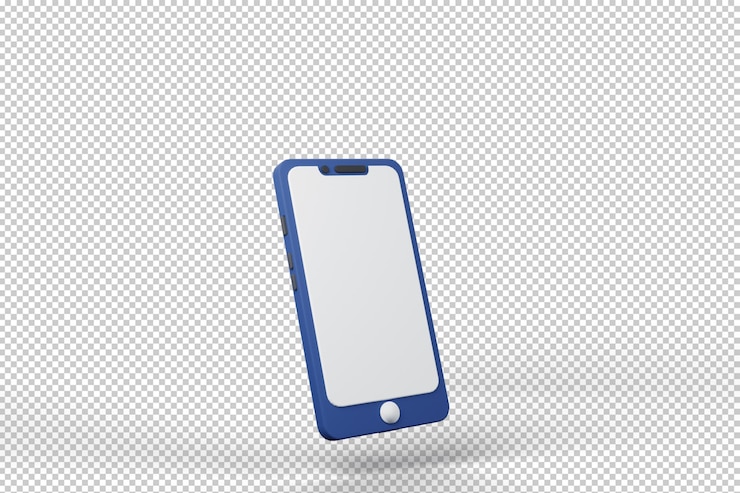 una maqueta azul de teléfono inteligente con diseño minimalista pantalla en blanco fondo transparente