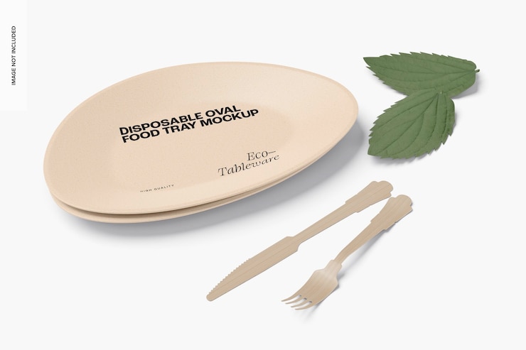 PSD maqueta de bandejas de comida ovaladas desechables, apiladas