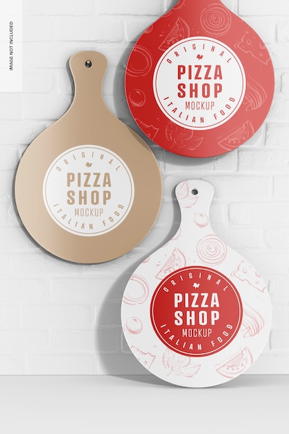 PSD maqueta de bandejas de pizza de cerámica en la pared
