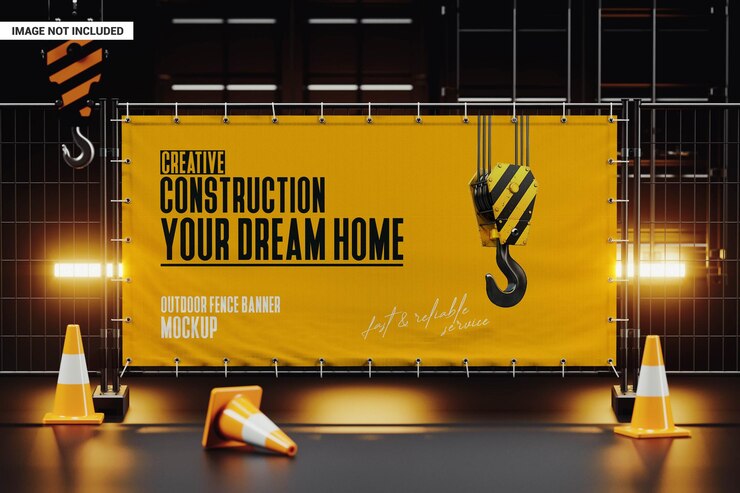 PSD maqueta de banner de cerca de construcción
