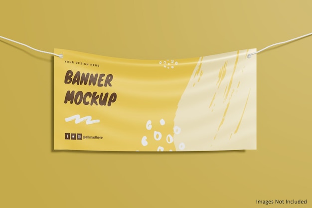 maqueta de banner colgado en la pared