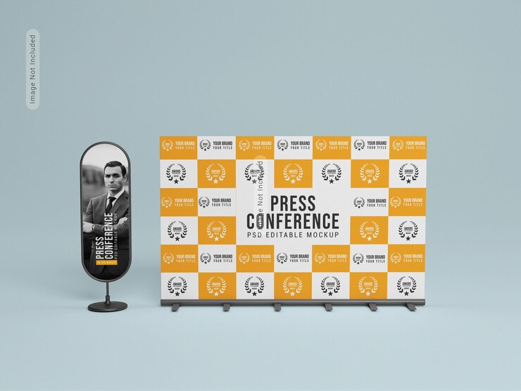 Maqueta de banner de conferencia de prensa