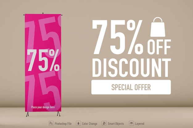 Maqueta de banner de venta aislada que muestra ofertas y descuentos