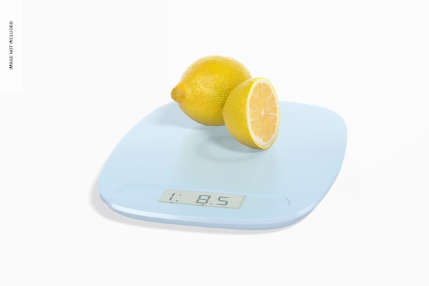 PSD maqueta de báscula de cocina digital con limones