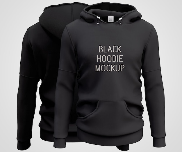 Maqueta de black hoodies en la parte delantera y trasera utilizada como plantilla de diseño