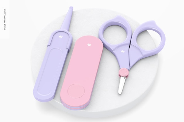Maqueta de blister de set de cuidado de uñas para bebés, inclinada