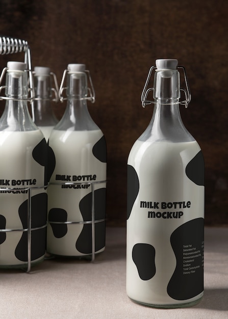 PSD maqueta de bodegón de botella de leche