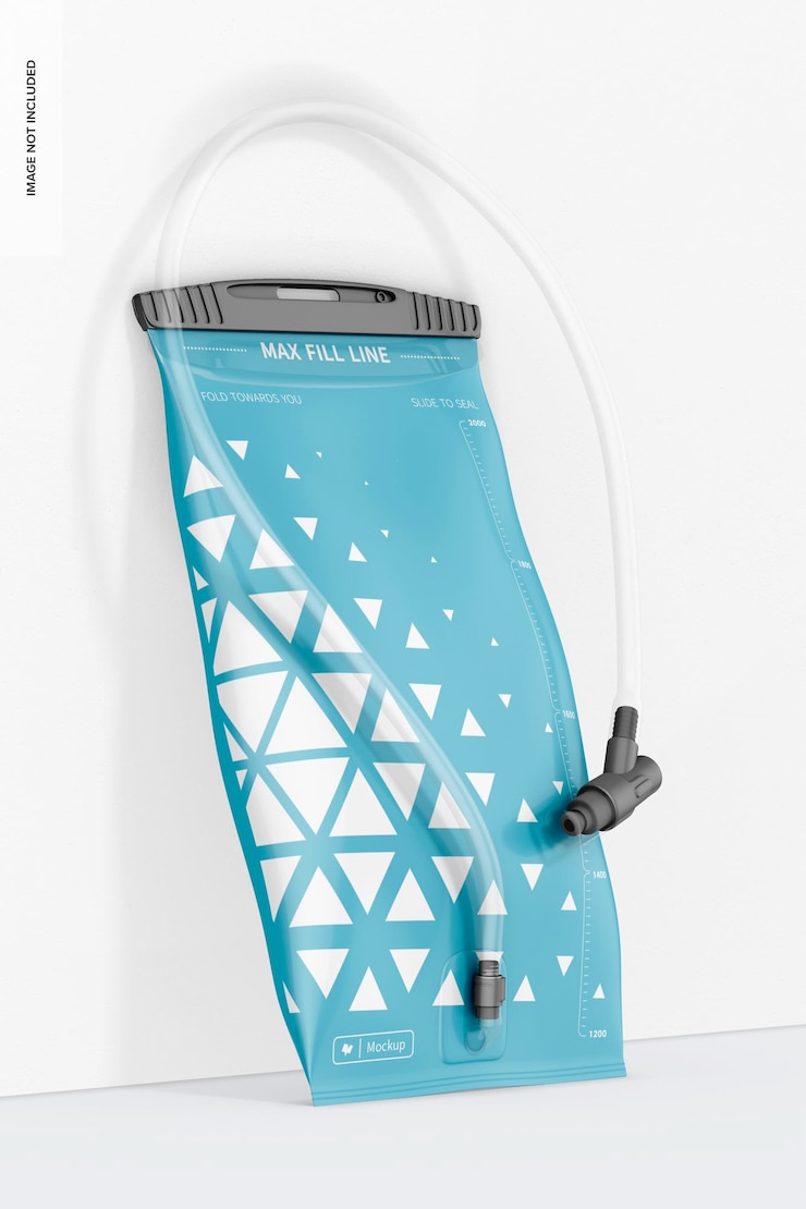 PSD maqueta de bolsa de agua de mochila, inclinada