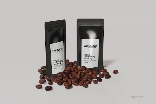 Maqueta de bolsa de café negro