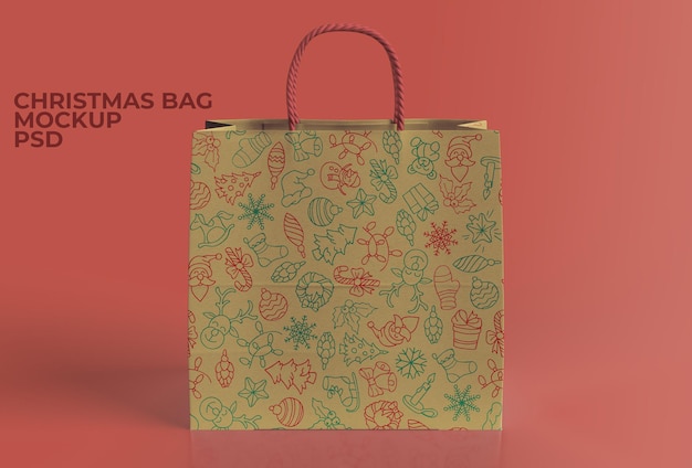 maqueta de bolsa de compras navideña psd gratuito